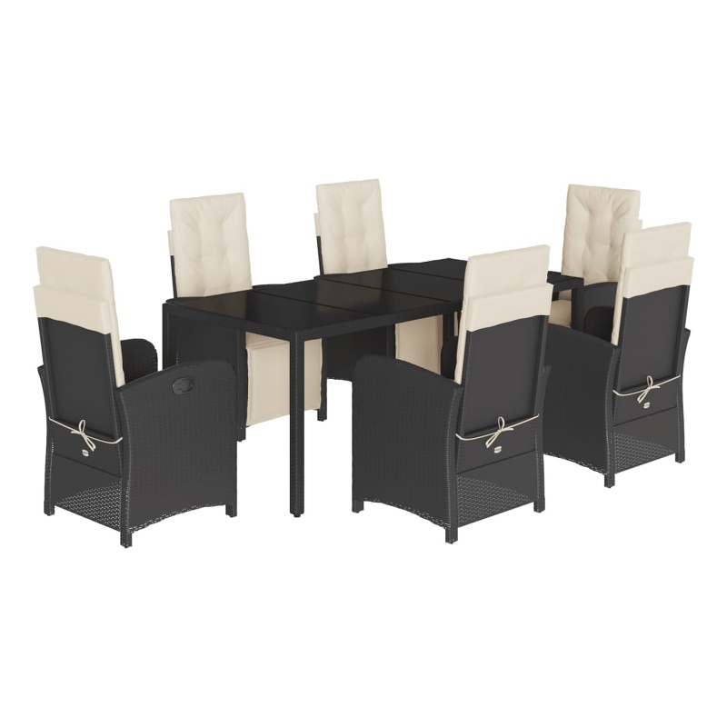vidaXL 7 Piece Poly Rattan Patio Dining Set in Black/Cream White