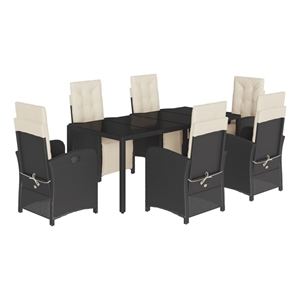 vidaXL 7 Piece Poly Rattan Patio Dining Set in Black/Cream White