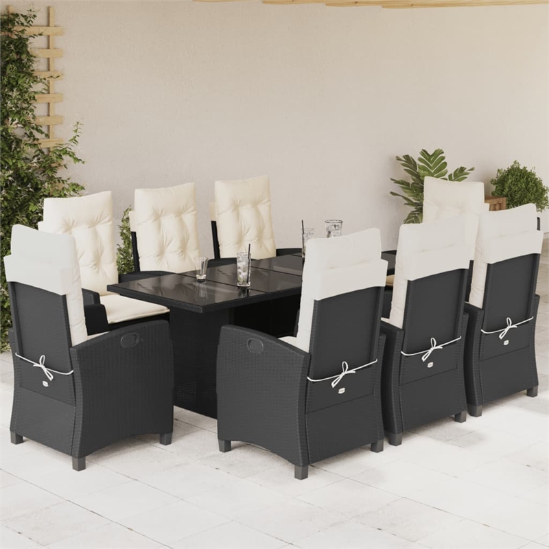 vidaXL 9 Piece Poly Rattan Garden Dining Set in Black/Cream White