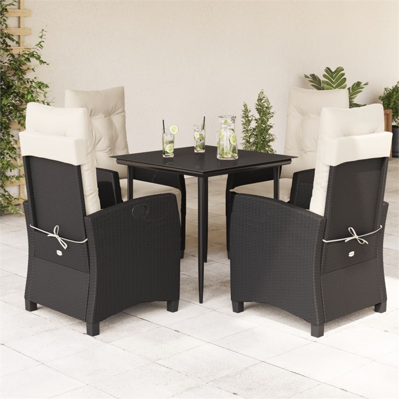 vidaXL 5 Piece Poly Rattan Garden Dining Set in Black/Cream White