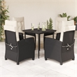 vidaXL 5 Piece Poly Rattan Garden Dining Set in Black/Cream White