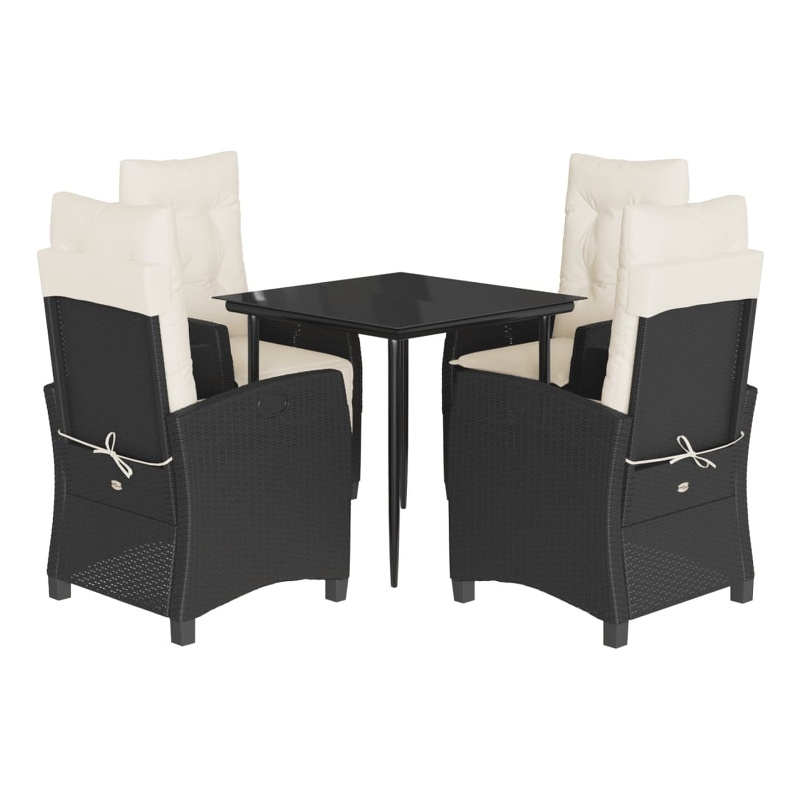 vidaXL 5 Piece Poly Rattan Garden Dining Set in Black/Cream White