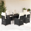 vidaXL 7 Piece Poly Rattan Garden Dining Set in Black/Cream White