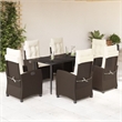 vidaXL 7 Piece Rattan Garden Dining Set in Black/Cream White