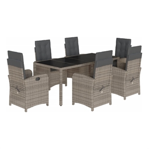 vidaXL 7 Piece Poly Rattan Garden Dining Set in Grey