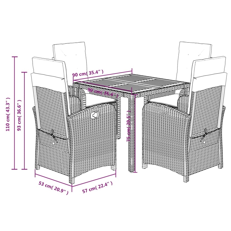 vidaXL Poly Rattan Garden Dining Set in Brown/Cream white/Black