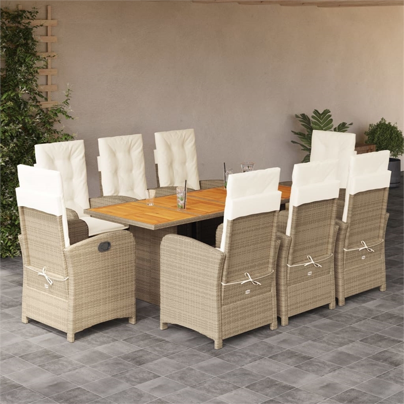 vidaXL 9 Piece Rattan Garden Dining Set in Brown/Cream white
