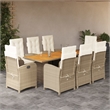 vidaXL 9 Piece Rattan Garden Dining Set in Brown/Cream white