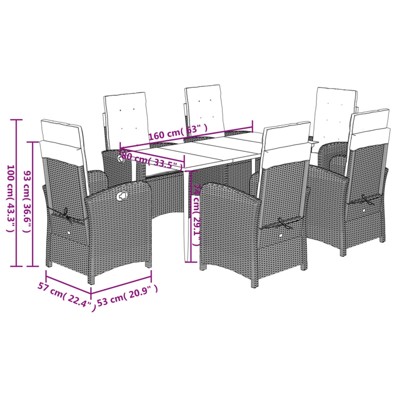 vidaXL 7 Piece Poly Rattan Garden Dining Set in Black/Cream White