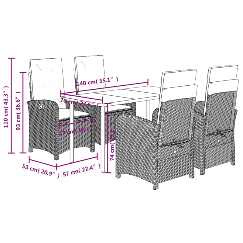 vidaXL 5 Piece Rattan Patio Dining Set in Black/Cream White