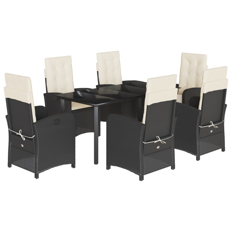 vidaXL 7 Piece Poly Rattan Garden Dining Set in Black/Cream White