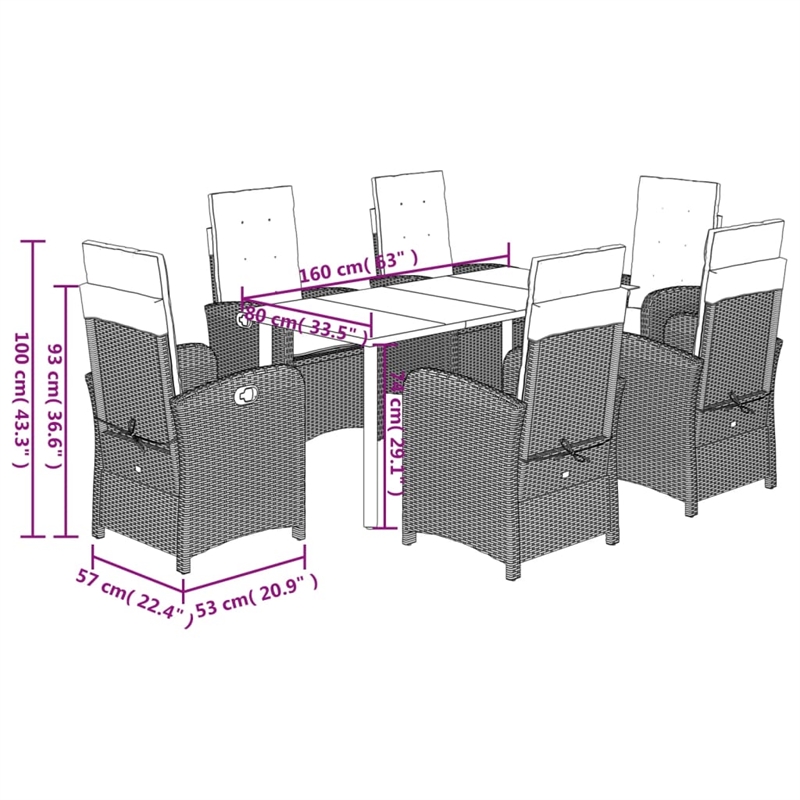 vidaXL 7 Piece Poly Rattan Garden Dining Set in Black/Cream White