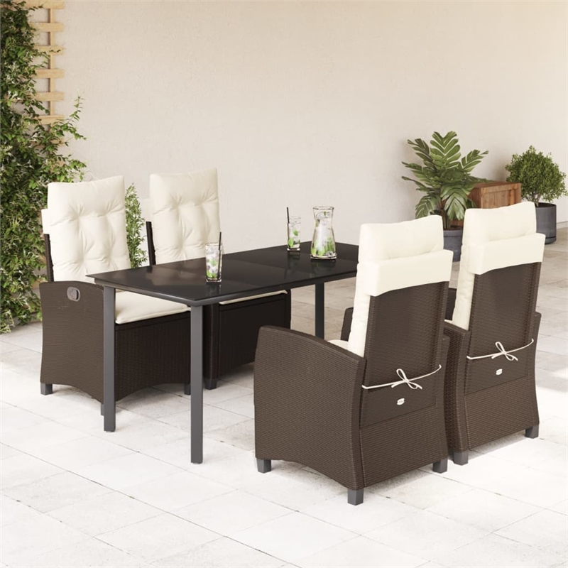 vidaXL 5 Piece Poly Rattan Garden Dining Set with Cushions in White