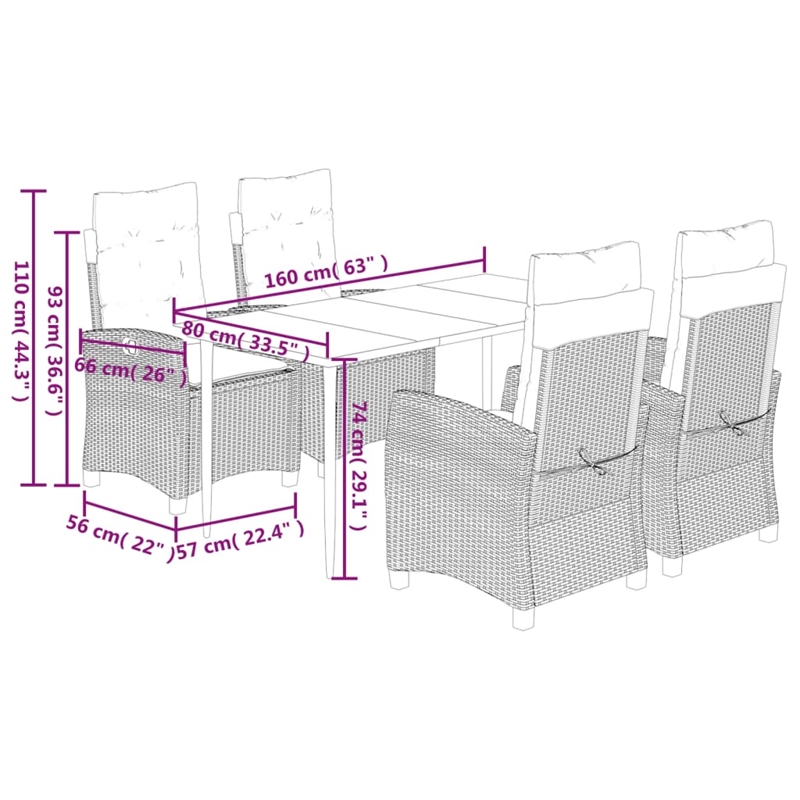 vidaXL 5 Piece Poly Rattan Garden Dining Set with Cushions in White