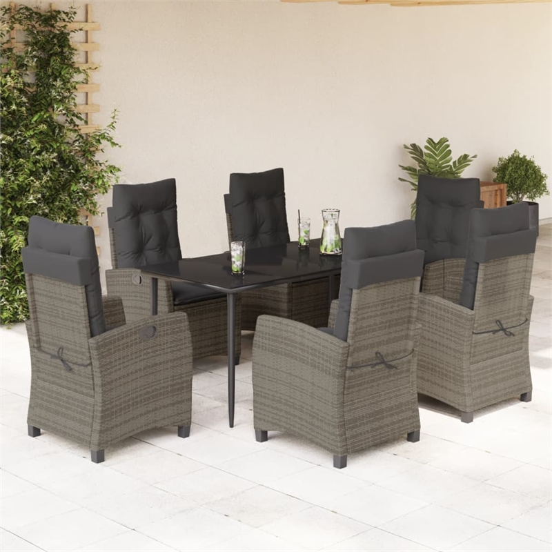 vidaXL 7 Piece Poly Rattan Garden Dining Set in Black/Dark Grey
