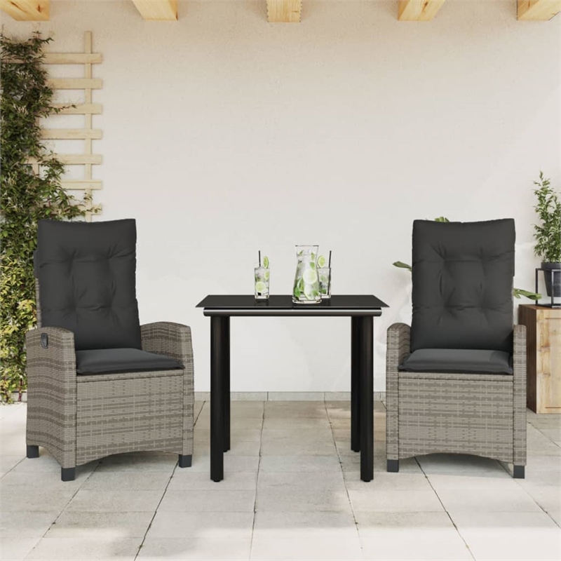 vidaXL 3 Piece Poly Rattan Garden Dining Set in Black/Dark Grey