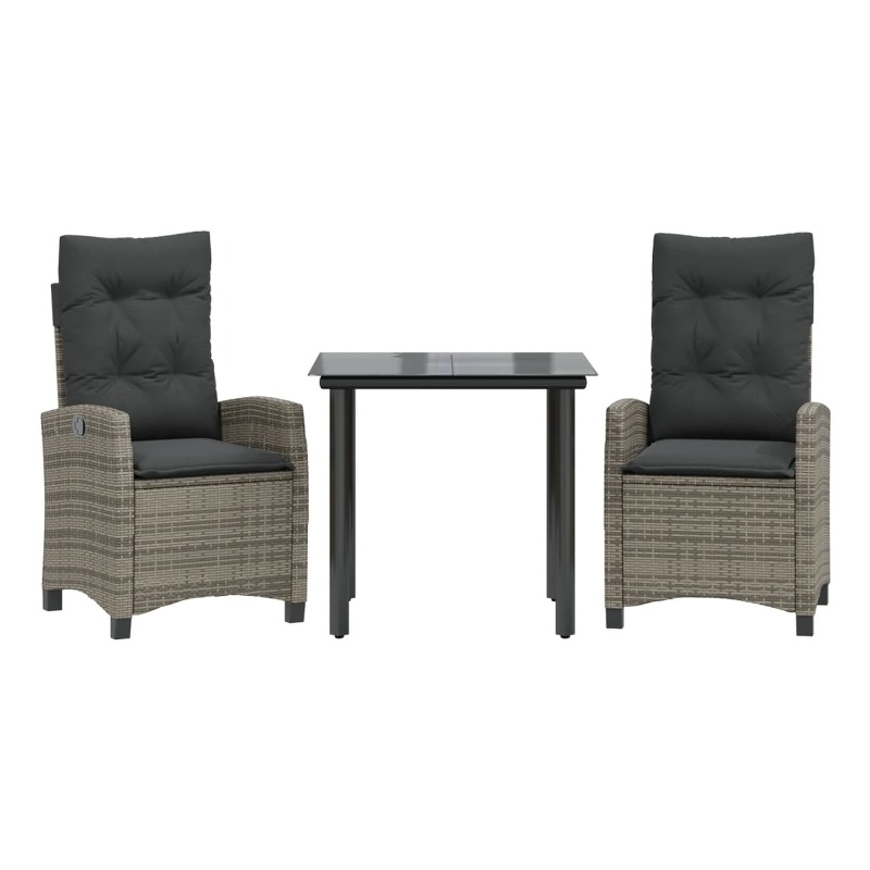 vidaXL 3 Piece Poly Rattan Garden Dining Set in Black/Dark Grey