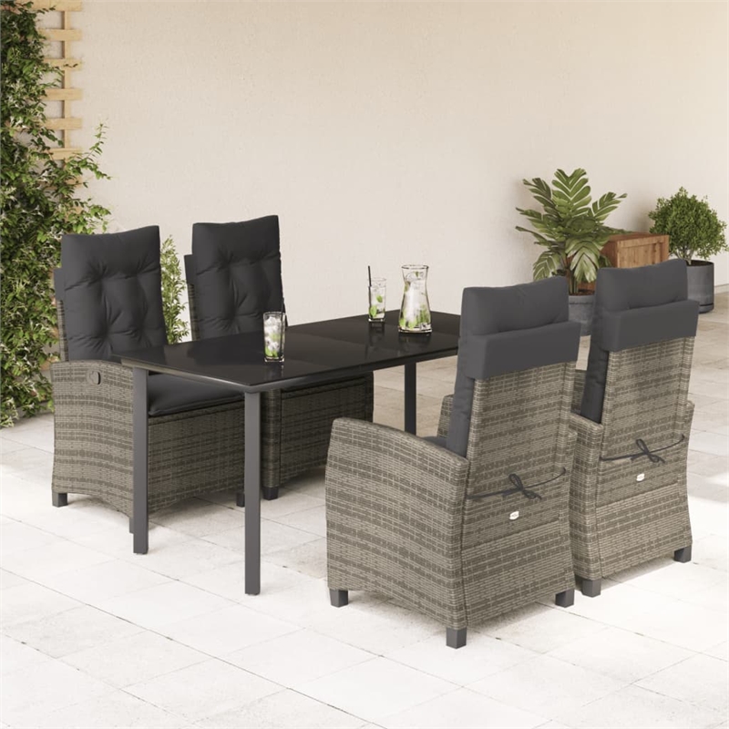 vidaXL 5 Piece Poly Rattan Garden Dining Set in Black/Dark Grey