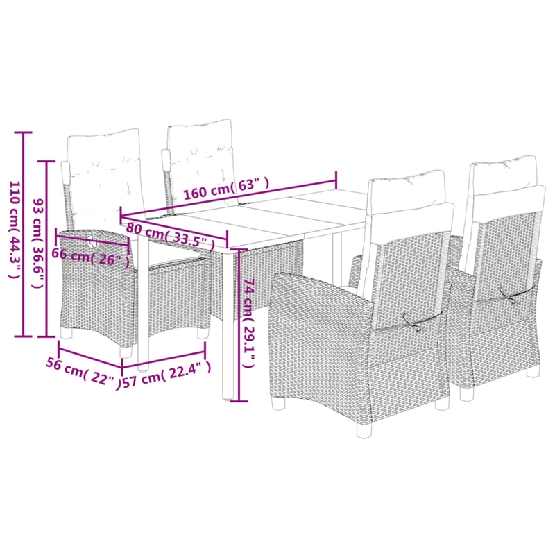 vidaXL 5 Piece Poly Rattan Garden Dining Set in Black/Dark Grey