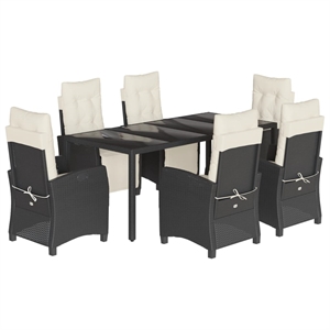 vidaXL 7 Piece Poly Rattan Garden Dining Set in Black/Cream White