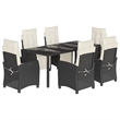 vidaXL 7 Piece Poly Rattan Garden Dining Set in Black/Cream White