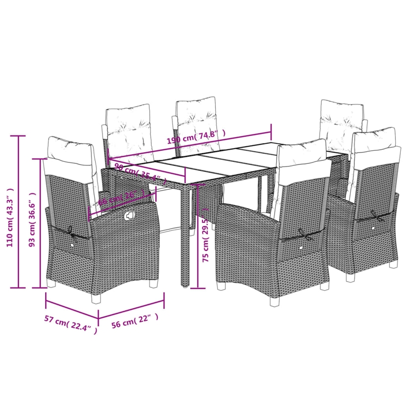 vidaXL 7 Piece Poly Rattan Garden Dining Set in Black/Cream White
