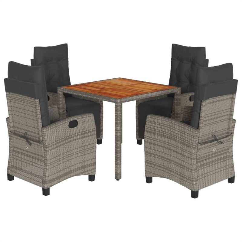 vidaXL 5 Piece Poly Rattan Garden Dining Set in Gray