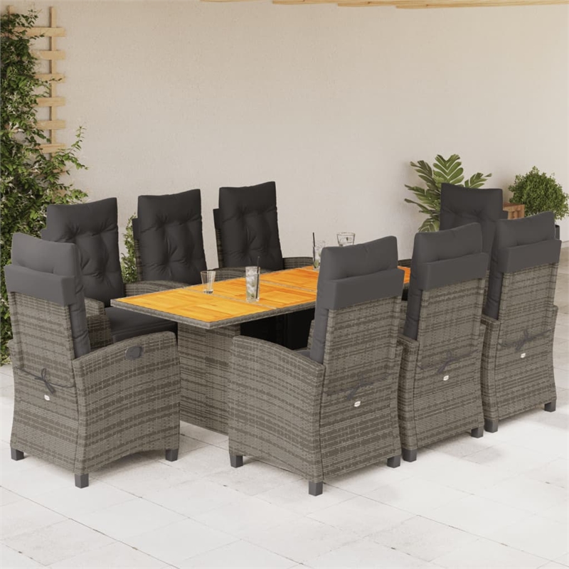 vidaXL 9 Piece Garden Dining Set in Gray