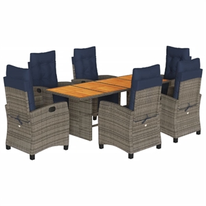 vidaXL 7 Piece Poly Rattan Garden Dining Set in Gray