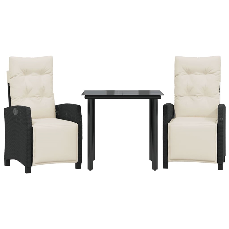 vidaXL 3 Piece Poly Rattan Garden Dining Set in Black/Cream White
