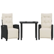 vidaXL 3 Piece Poly Rattan Garden Dining Set in Black/Cream White