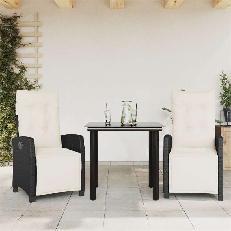 vidaXL 3 Piece Poly Rattan Garden Dining Set in Black/Cream White