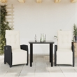 vidaXL 3 Piece Poly Rattan Garden Dining Set in Black/Cream White
