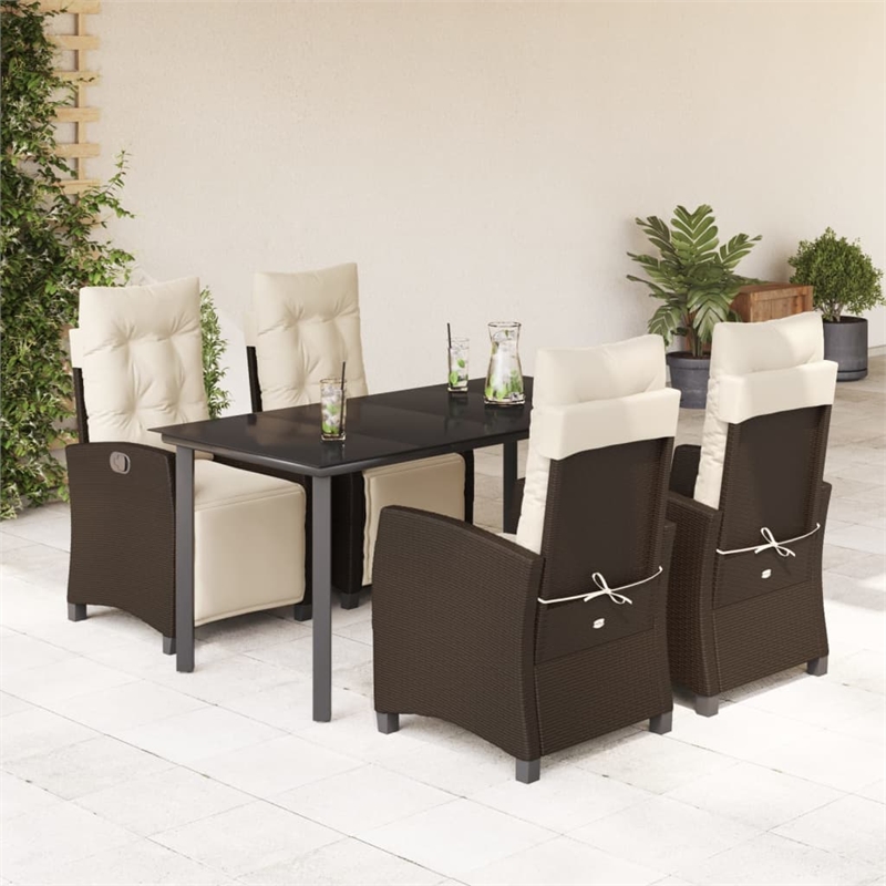 vidaXL 5 Piece Poly Rattan Garden Dining Set in Black/Cream White
