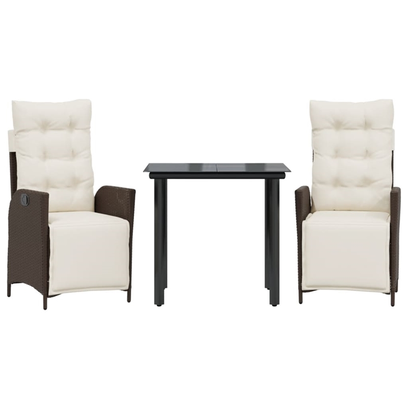 vidaXL 3 Piece Poly Rattan Garden Dining Set in Black/Cream White