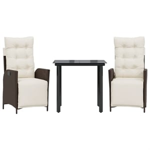 vidaXL 3 Piece Poly Rattan Garden Dining Set in Black/Cream White