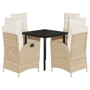 vidaXL 5 Piece Steel Garden Dining Set in Black/Cream White