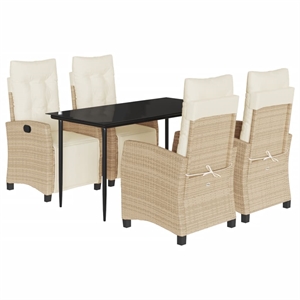 vidaXL 5 Piece Poly Rattan Garden Dining Set in Black/Cream White