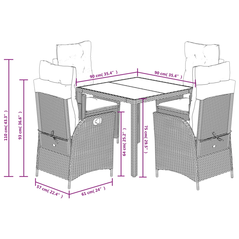 vidaXL 5 Piece Rattan Garden Dining Set with Cushions in Black