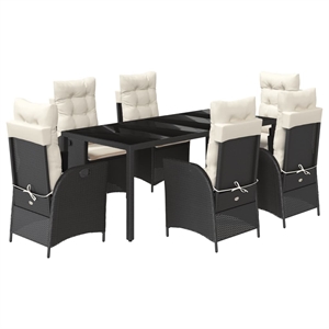 vidaXL 7 Piece Poly Rattan Garden Dining Set in Black/Cream White