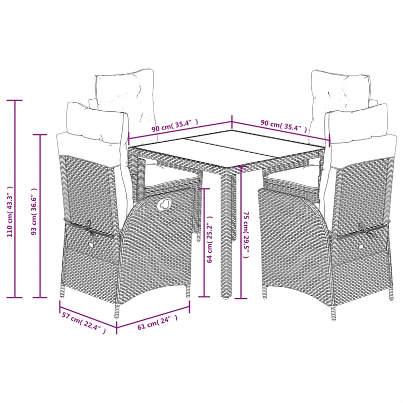 vidaXL 5 Piece Garden Dining Set in Gray