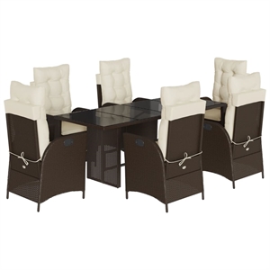 vidaXL 7 Piece Rattan Garden Dining Set in Brown/Cream white