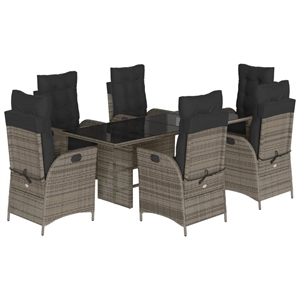 vidaXL 7 Piece Poly Rattan Garden Dining Set in Gray