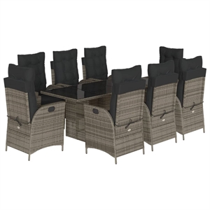 vidaXL 9 Piece Poly Rattan Garden Dining Set in Gray