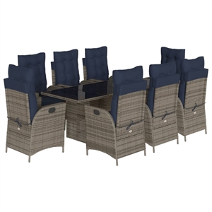 vidaXL 9 Piece Poly Rattan Garden Dining Set in Gray