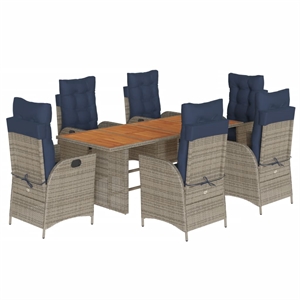 vidaXL 7 Piece Poly Rattan Garden Dining Set in Gray