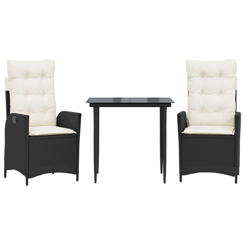 vidaXL 3 Piece Poly Rattan Garden Dining Set in Black/Cream White