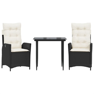 vidaXL 3 Piece Poly Rattan Garden Dining Set in Black/Cream White