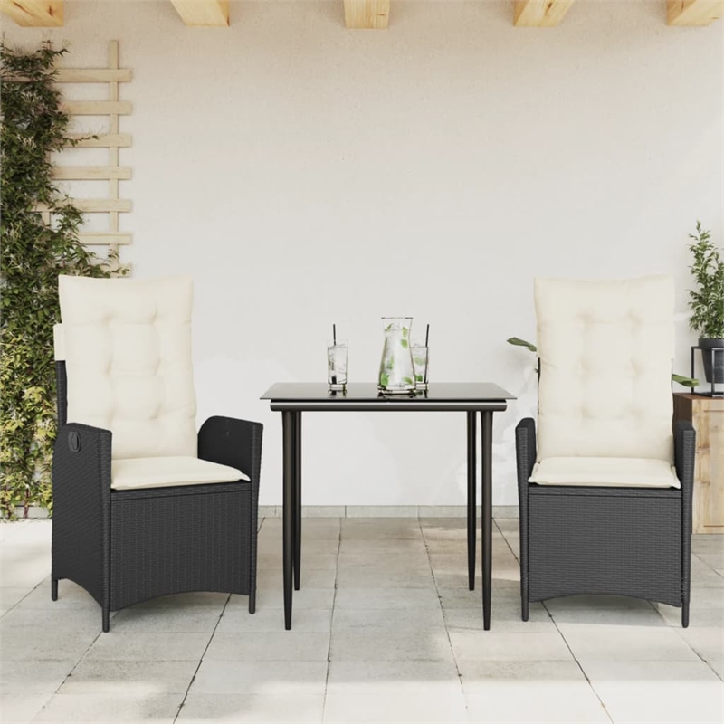 vidaXL 3 Piece Poly Rattan Garden Dining Set in Black/Cream White