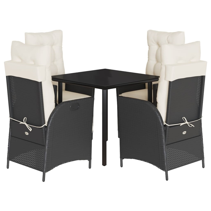 vidaXL 5 Piece Poly Rattan Garden Dining Set in Black